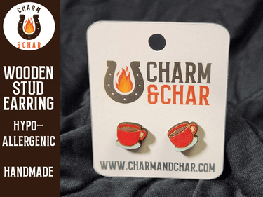 Coffee Wood Stud Earrings - Food Fashion Earring - Stud Earring - Charm and Char